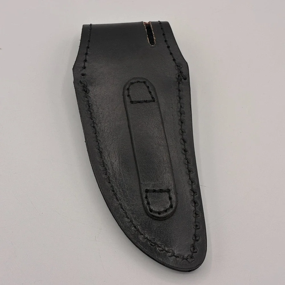 Leather Folding Knife Sheath Belt Case Pouch Snap Closure Tooled Feather Design